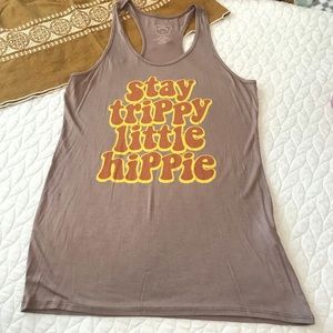 Stay Trippy Little Hippie Taupe Tank Top Size L